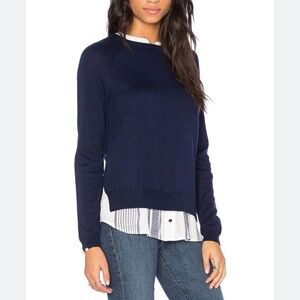 Joie Wool Cashmere Silk Blend Shirt tail Hem Sweater Navy Solid/Stripe size XS